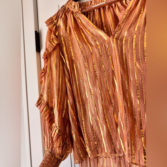 $355 Ulla Johnson Lucinda Rose Gold Ruffled metallic silk sheer blouse Size 6 - Picture 7 of 7